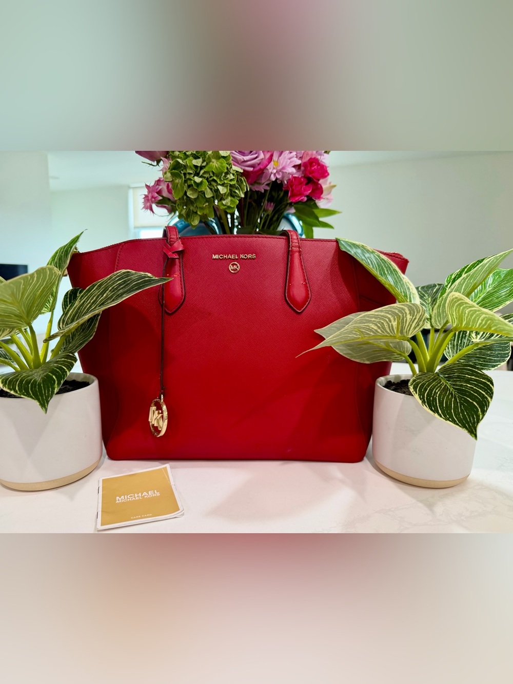 Michael Kors Red Leather Saffiano Tote Bag